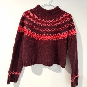 J. Crew Burgundy and Pink Knit Turtleneck Sweater